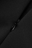 Black Sexy Formal Solid Patchwork Backless Oblique Collar Evening Dress Dresses