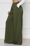 Army Green Casual Solid Patchwork High Waist Wide Leg Solid Color Bottoms