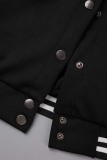 Black Fashion Casual Patchwork Embroidered Letter Outerwear