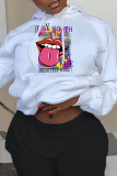 White Street Lips Printed Patchwork Hooded Collar Tops