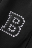 Black Casual Letter Embroidery Patchwork Hooded Collar Long Sleeve Two Pieces