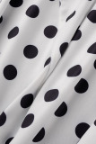 Black And White Casual Print Polka Dot Patchwork Buttons Turn-back Collar Printed Dress Plus Size Dresses