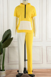 Yellow Casual Street Solid Patchwork Pocket Zipper Collar Long Sleeve Two Pieces