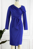 Blue Elegant Solid Patchwork Fold Asymmetrical Asymmetrical Collar Dresses