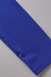 Blue Elegant Solid Patchwork Fold Asymmetrical Asymmetrical Collar Dresses