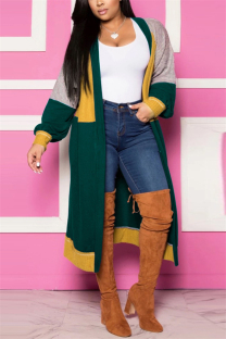 Yellow cardigan Long Sleeve Solid Patchwork