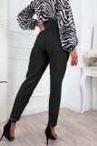 White Casual Solid Buttons Regular High Waist Conventional Solid Color Trousers
