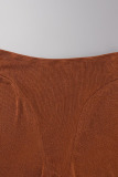 Brown Sexy Solid Patchwork Half A Turtleneck Long Sleeve Two Pieces