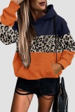 Orange Casual Patchwork Contrast Hooded Collar Tops
