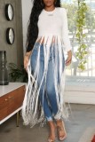White Casual Solid Tassel Patchwork O Neck Tops