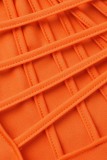 Orange Casual Solid Backless Slit V Neck One Step Skirt Dresses
