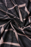 Black Sexy Print Patchwork Half A Turtleneck Long Sleeve Plus Size Dresses