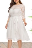 White Casual Solid Patchwork O Neck A Line Plus Size Dresses