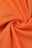Orange Casual Solid Tassel Patchwork O Neck Tops