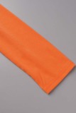 Orange Casual Solid Tassel Patchwork O Neck Tops