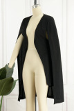 Black Casual Elegant Solid Patchwork Cardigan Collar Outerwear