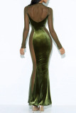 Green Sexy Solid Patchwork See-through O Neck Trumpet Mermaid Dresses