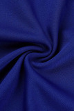 Dark Blue Sexy Solid Sequins Patchwork O Neck Long Dress Plus Size Dresses