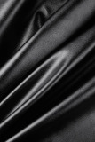 Black Sexy Solid Patchwork Asymmetrical Asymmetrical Collar Pencil Skirt Dresses