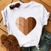 White Brown Casual Print Basic O Neck T-Shirts
