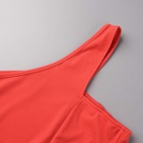 Red Sexy Solid Hollowed Out High Opening One Shoulder Pencil Skirt Dresses