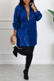 Red Sexy Casual Solid Sequins Shirt Collar Shirt Dress Dresses