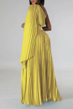 Gold Elegant Solid Patchwork Fold Oblique Collar Straight Dresses
