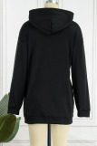 Black Casual Street Print Patchwork Hooded Collar Tops
