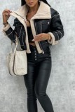 Black Casual Solid Patchwork Cardigan Turndown Collar Outerwear