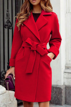 Red Casual Solid Cardigan Turndown Collar Outerwear