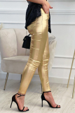 Gold Casual Simplicity Solid Solid Color Skinny Solid Color Bottoms