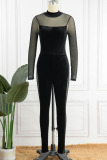 Black Sexy Solid Patchwork See-through Half A Turtleneck Skinny Jumpsuits