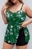 Rose Red Sexy Print Patchwork Spaghetti Strap Plus Size Tops