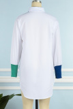 White Casual Letter Patchwork Shirt Collar Tops