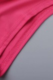 Rose Red Sexy Patchwork Hot Drilling See-through O Neck One Step Skirt Dresses