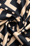 Black Casual Print Patchwork Square Collar Plus Size Jumpsuits