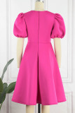 Rose Red Casual Solid Basic O Neck A Line Dresses