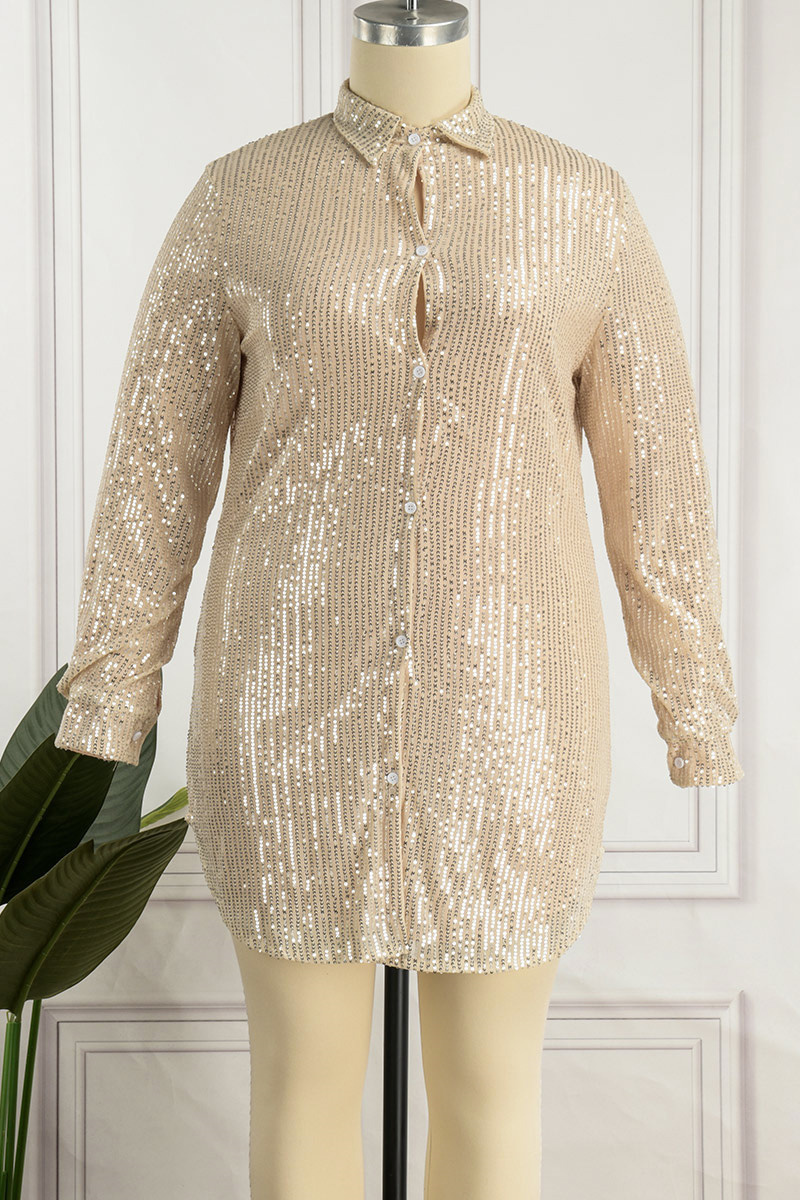Casual Solid Sequins Shirt Dress Dresses(3 Colors)