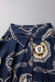 Tibetan Blue Sexy Casual Print Printing Shirt Collar Shirt Dress Dresses