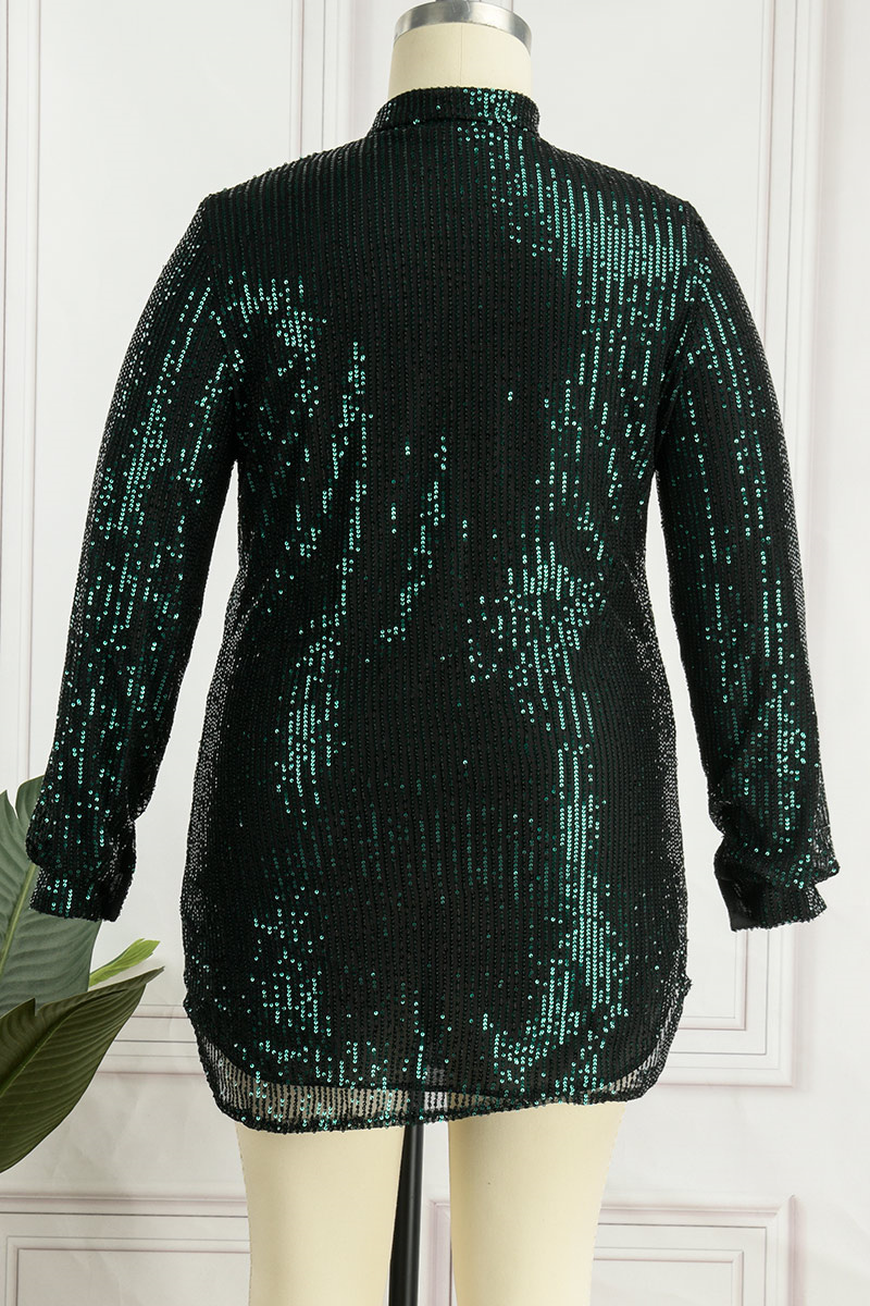 Sweet Solid Sequins Turndown Collar Shirt Dress Short Sleeve Dress