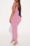 Pink Casual Street Solid Patchwork Spaghetti Strap Skinny Jumpsuits