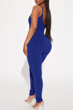Royal Blue Casual Street Solid Patchwork Spaghetti Strap Skinny Jumpsuits