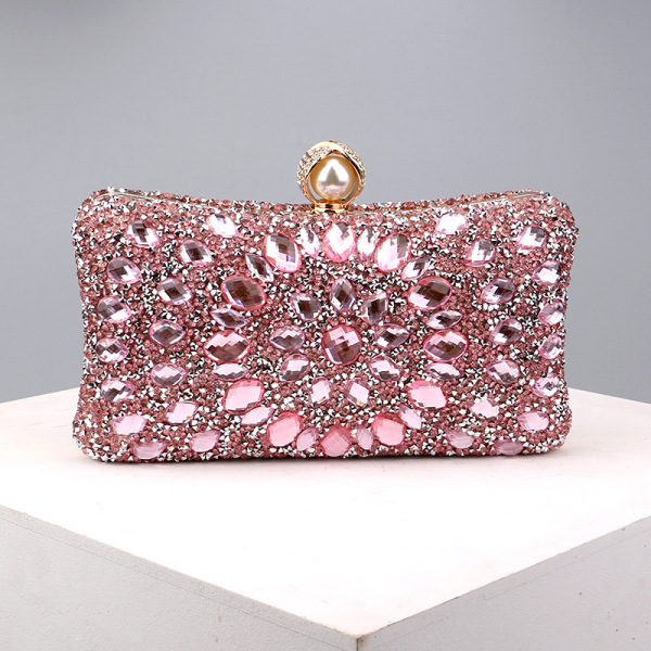 Pink Casual Patchwork Chains Rhinestone Bags