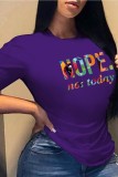 Purple Casual Letter Print Basic O Neck T-Shirts