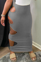 Grey Sexy Casual Solid Hollowed Out High Qaist Skirt