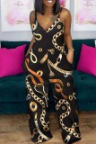 Colour Sexy Casual Print Backless Spaghetti Strap Regular Jumpsuits