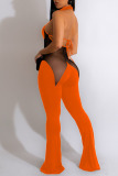 Orange Sexy Solid Patchwork See-through Backless Halter Boot Cut Jumpsuits