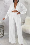 White Sexy Solid Bandage Patchwork Fold Long Sleeve Two Pieces