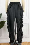 Gold Casual Solid Patchwork Regular High Waist Conventional Patchwork Trousers
