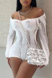Pink Sexy Solid Hollowed Out Backless Off the Shoulder Skinny Romper